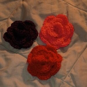 Hand Crafted Floral Brooch Set - Purple, Pink, Orange